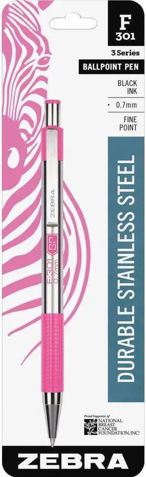 Zebra Pen Breast Cancer Awareness F-301 Lightweight Stainless Steel Ballpoint Pens