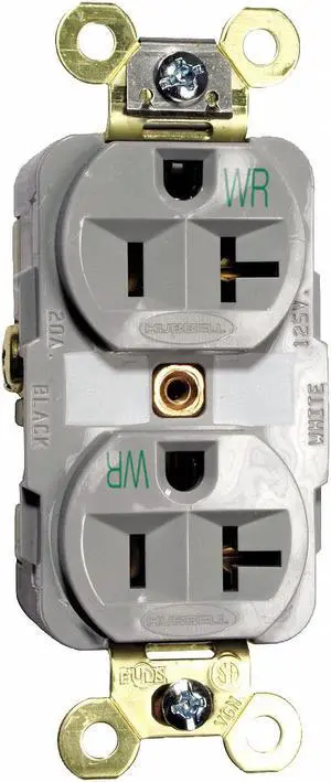 HUBBELL WIRING DEVICE-KELLEMS HBL5362GYWR Straight Blade Receptacle, 5-20R, 20