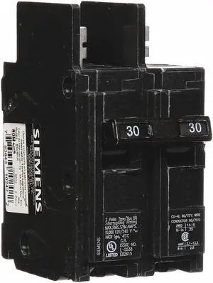 SIEMENS BQ2B030 Miniature Circuit Breaker, BQ Series, 30A, 2 Pole, 120/240V AC,