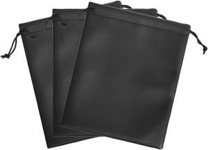 BCP 3pcs 7.5x9  Black Color PU Leather Double Drawstring Protection Headphone Pouch Bag headphone pouch (7.5x9")