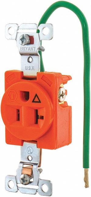 BRYANT 5361IG Straight Blade Receptacle, 5-20R, 20 A, 125V AC, 2 Pole, 3 Wire,
