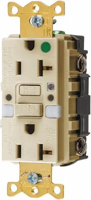 HUBBELL WIRING DEVICE-KELLEMS GFTRST83INL GFCI Rceptcle,Hspital,Ivry,20A,1 HP