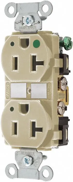 BRYANT 8300HBIL Straight Blade Receptacle, 5-20R, 20 A, 125V AC, 2 Pole, 3