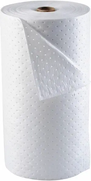 BRADY OP350-DP Sorbent Roll, 38 gal, 30 in x 150 ft, Oil, White, Polypropylene