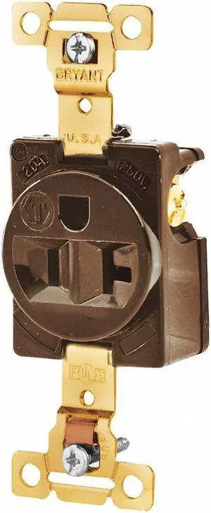 BRYANT 5361 Straight Blade Receptacle, 5-20R, 20 A, 125V AC, 2 Pole, 3 Wire,