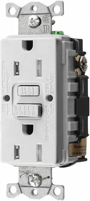 HUBBELL WIRING DEVICE-KELLEMS GFRTR15W GFCI Rceptcle, Commer., Wht, 15A, 0.5 HP