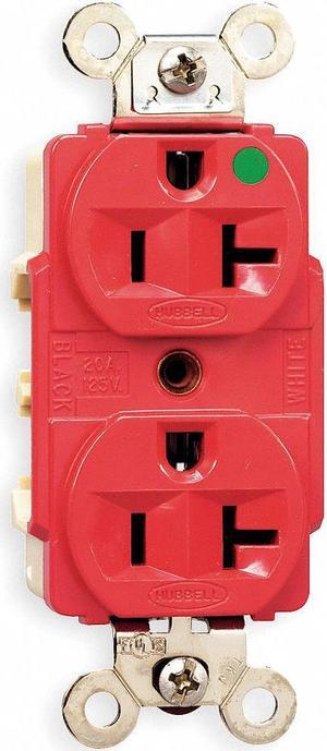 HUBBELL WIRING DEVICE-KELLEMS HBL8300RED Straight Blade Receptacle, 5-20R, 20