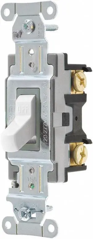 HUBBELL WIRING DEVICE-KELLEMS CSB115W Wall Switch,15A,Wht,1/2 HP,1-Pole Switch