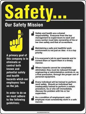 ACCUFORM SP124487L Safety Poster, Safety. . . Our Safety Mission, 22 in H x, 17