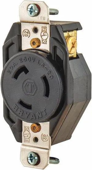 Black Locking Receptacle, 20 Amps, 250VAC Voltage, NEMA Configuration: L6-20R
