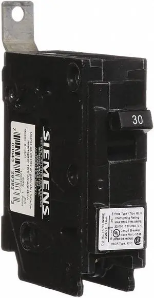 SIEMENS B130H Miniature Circuit Breaker, BL Series, 30A, 1 Pole, 120/240V AC,
