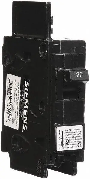 SIEMENS BQ1B020H Miniature Circuit Breaker, BQH Series, 20A, 1 Pole, 120V AC,