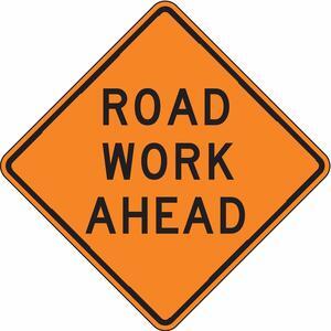 LYLE W20-1D-30HA Work Ahead Sign,30 x 30In,BK/ORN,Text