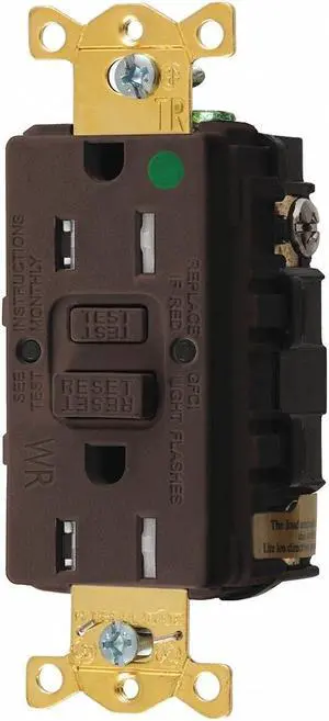 HUBBELL WIRING DEVICE-KELLEMS GFRTW82 GFCI Receptacle,15A,125VAC,5-15R,Brown
