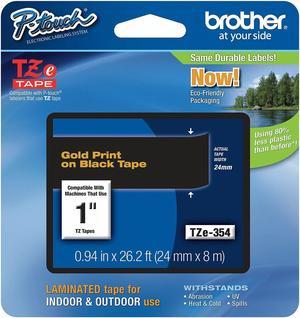 Brother TZe-354 Labelling Tape Cassette - Gold on Black, 24mm wide