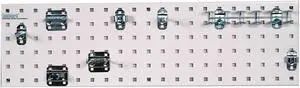 Triton Products LBS31T-WHT Tool Storage Kit with 1 31.5 x 9 in. 18 Gauge Steel Square Hole Pegboard & 8 Piece Loc Hook Assortment, White