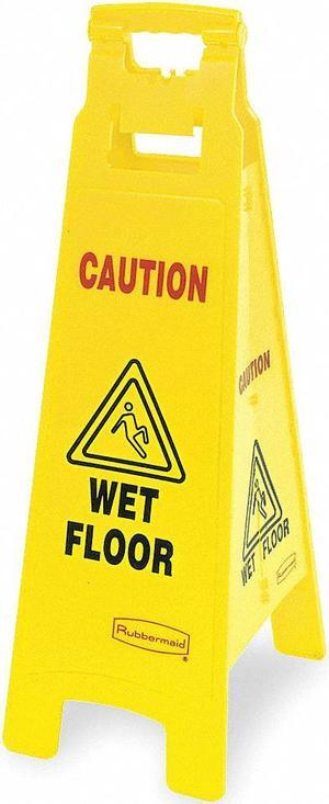 Rubbermaid Commercial Caution Wet Floor Floor Sign 4-Sided Plastic 12 x 16 x 38 Yellow 611477YEL