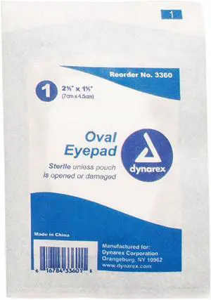 DYNAREX 3360 Oval Eye Pads, Strle, 1-5/8x2-5/8in, PK600