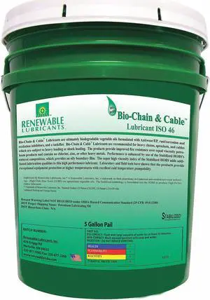 Renewable Lubricants Chain, Cable, and Wire Rope Lubricant Yellow   83054