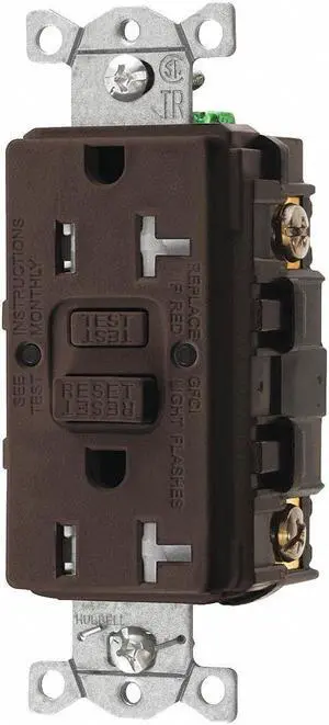 HUBBELL WIRING DEVICE-KELLEMS GFRTR20 GFCI Rceptcle, Commer., Brwn, 20A, 1 HP