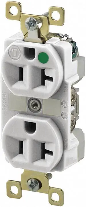 BRYANT BRY8300W Straight Blade Receptacle, 5-20R, 20 A, 125V AC, 2 Pole, 3