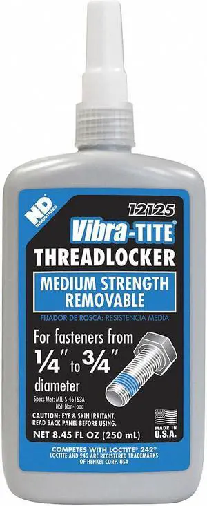 Vibra-tite 121 Series Medium-Strength Threadlocker, Blue Liquid, 250mL Bottle