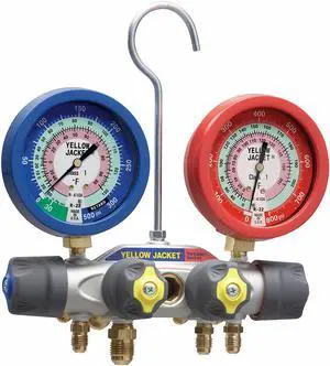 Yellow Jacket Mechanical Manifold Gauge Set,4-Valve  49973