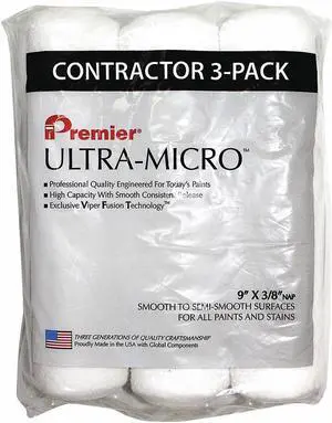 PREMIER 3PK9UM38 9" Paint Roller Cover, 3/8" Nap, Microfiber, 3 PK