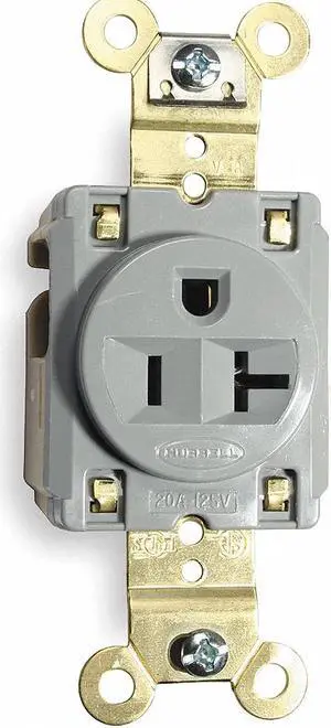 HUBBELL WIRING DEVICE-KELLEMS HBL5361GRY Straight Blade Receptacle, 5-20R, 20