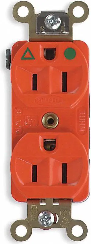 HUBBELL WIRING DEVICE-KELLEMS IG8200 Straight Blade Receptacle, 5-15R, 15 A,