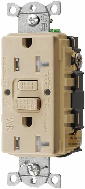 HUBBELL WIRING DEVICE-KELLEMS GFRTW20I GFCI Receptacle,20A,125VAC,5-20R,Ivory