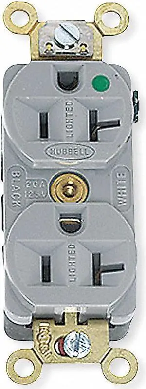 HUBBELL WIRING DEVICE-KELLEMS HBL8300HG Straight Blade Receptacle, 5-20R, 20 A,