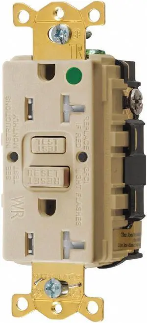 Hubbell Wiring Device-Kellems GFCI Receptacle,20A,125VAC,5-20R,Ivory  GFTWRST83I