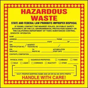 ACCUFORM MHZWCAEVC DOT Handling Label, Vinyl, 6" W, 6" H