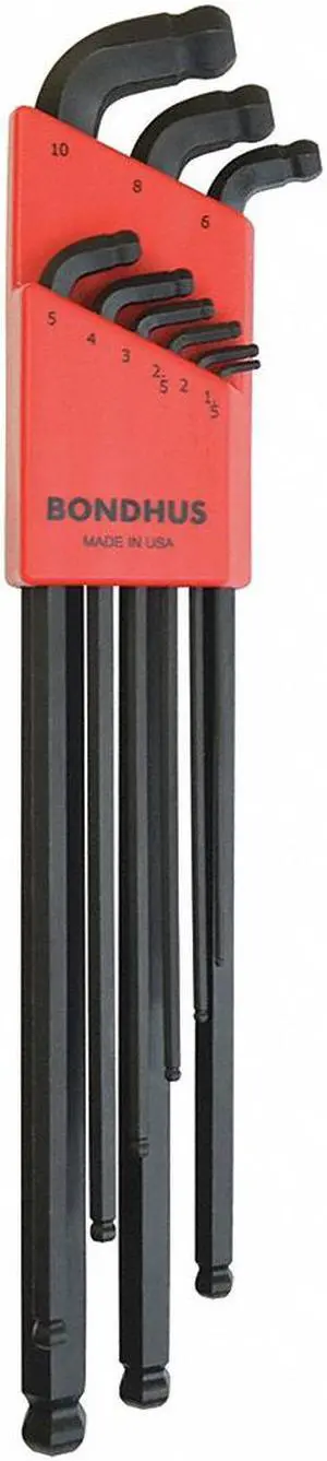 Extra Long L-Shaped Metric ProGuard™ Ball End Hex Key Set, Number of Pieces: 9