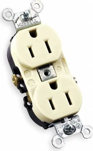 HUBBELL WIRING DEVICE-KELLEMS CR15I Straight Blade Receptacle, 5-15R, 15 A,