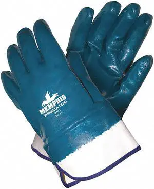 MCR SAFETY 9761 Coated Gloves, Nitrile, Smooth, Full, 0 Abrasion Level, Blue, L