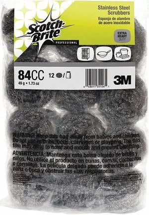 Scotch-brite 3-3/4" x 3-3/4" Stainless Steel Scrubber, Silver, 12PK 84CC