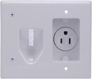 Monoprice Recessed Low Voltage Cable Wall Plate With Recessed Power - White