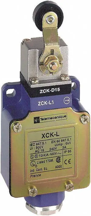 TELEMECANIQUE SENSORS XCKL115H7 Limit Switch, Roller Lever, Rotary, 1NC/1NO,
