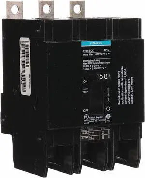 SIEMENS BQD350 Miniature Circuit Breaker, BQD Series, 50A, 3 Pole, 480V AC,