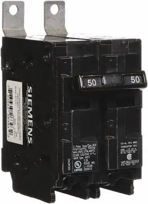 SIEMENS B250H Miniature Circuit Breaker, BL Series, 50A, 2 Pole, 120/240V AC,