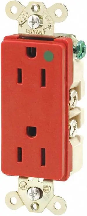 Bryant 15,  Hospital Grade,  Receptacle,  Red,  No Tamper Resistant 9200RED
