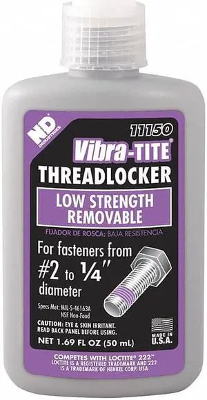 Vibra-tite 111 Series Low-Strength Threadlocker, Purple Liquid, 50mL Bottle