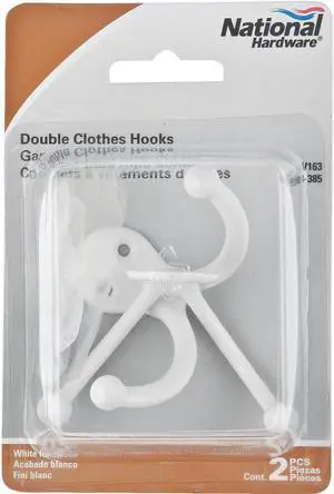 National White Double Clothes Wardrobe Hook, 2 per Card N248385