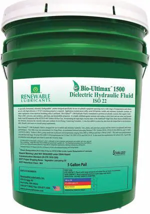 Renewable Lubricants Dielectric Hydraulic Oil,ISO 22,5 Gal  81094