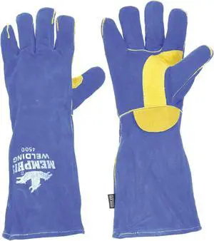 mcr safety 4500xxl 13inch memphis split cow leather welder men's gloves with self hemmed cuff, blue, 2xlarge, 1pair