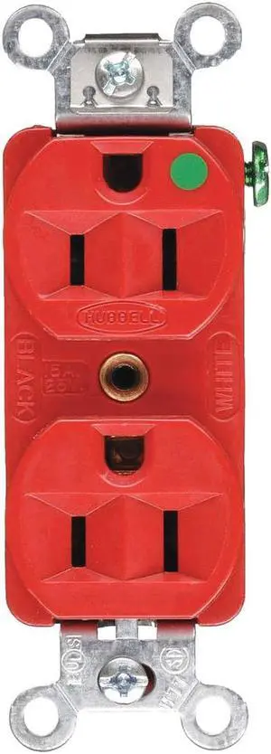 HUBBELL WIRING DEVICE-KELLEMS HBL8200HRED Straight Blade Receptacle, 5-15R, 15
