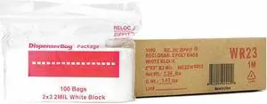 RELOC ZIPPIT WR23 Reclosable Bag, Zip Seal, 3 in L, 2 in W, 2 mil Thick,