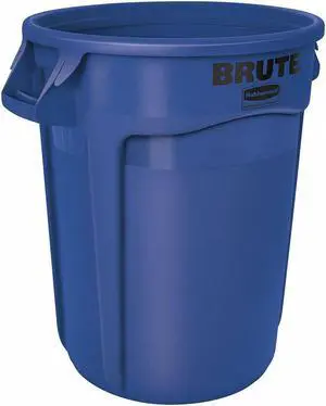RUBBERMAID COMMERCIAL FG263200BLUE 32 gal Round Trash Can, Blue, 22 in Dia,